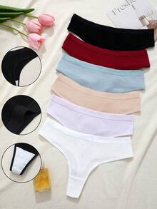 6件組 羅紋舒適 G-String T-Back 無縫丁字褲，性感舒適三角內褲，日常穿著 - 彩色 - 查看 3