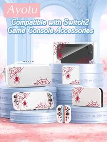 Ayotu 相容 2025 新款 Switch2 紅色網格與蜘蛛圖案遊戲主機外殼及配件，適用於 Switch2 7.9 吋保護殼。套裝包含保護殼、收納袋、底座外殼、主機防塵罩、遊戲卡收納盒、Joy-Con 控制器保護套及多款配件可供選擇，適合返校禮物、生日禮物與遊戲愛好者 - 查看 12