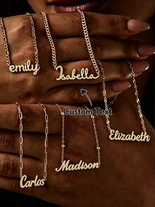 Custom Cursive Name Necklace, Stainless Steel Delicate Personalized Collarbone Chain, Women's Gift - Matte Gold (with Glitter) - View 4