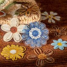 JotBox Woven Small Flower Faux Embroidery Floral PET Stickers, Vintage Transparent Planner Scene Decoration DIY Basic Material Decals - Knitted Flower - View 2