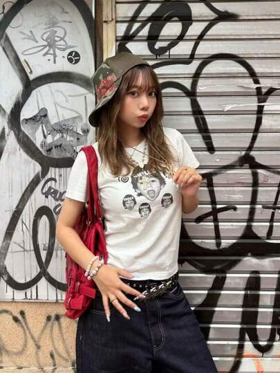 200g 100%コットンTシャツ 2026年 レディース 夏 ファッション プリント柄 半袖Tシャツ カップル向け インナー・アウター兼用 オフィス カジュアル クルーネック 半袖トップス