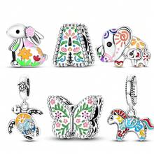 Silver Plated Animal Letter Charms,Rabbit Elephant Turtle Butterfly Horse Beads Pendant,Spring Holiday DIY Jewelry Gift Fits Bracelet Necklace - Multicolor - View 12