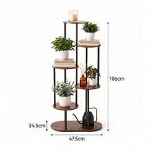 Modern Plant Stand 4/5/6 Tier Wooden Shelving & Metal Flower Rack For Indoor Garden & Outdoor Use - Black - View 8