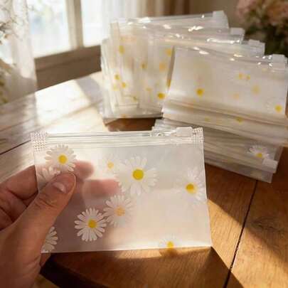 Creative Daisy Flower Transparent Frosted Zipper Bag, Home Storage Bag Suitable For Jewelry And Small Accessories