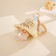 1pc Cartoon Cute Bear Keychain Pendant Woven Straw Hat Decorative Bag Pendant Mobile Phone Hanger Suitable For Girls' Gifts - Multicolor - View 9