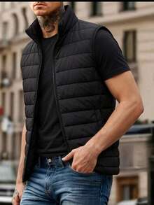 Men's Christmas Gift Zipper Front Winter Vest Jacket: Casual Cool Outdoor Sports Gift, Suitable For Family And Friends - Black - View 4