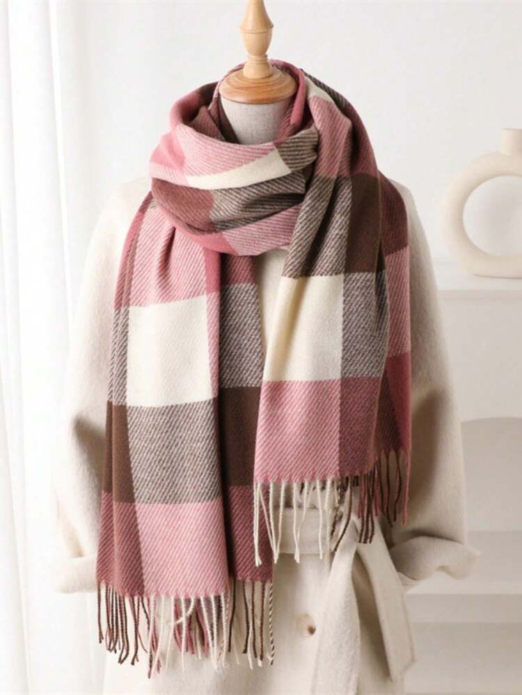 2/1 chiếc khăn quàng cổ kẻ caro giả cashmere mới cho mùa đông, unisex, ấm áp, phù hợp mặc hàng ngày và phối đồ thường ngày - Nhiều màu - Xem 7