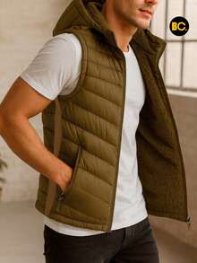 Big City Lightweight Padded Men's Vest With Hood - 卡其色 - 查看 2