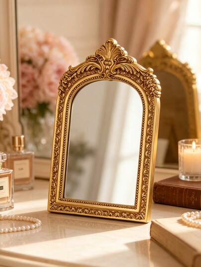Vintage Gold Picture Frame, Elegant Arched Baroque Style Photo Holder With Embossed Floral Details, Suitable For Portraits, Wedding Photos And Artwork Desktop Decor, Fits Vanity, Bedroom, Fireplace Mantel, Bookshelf, Office Desk, Can Be Used As Housewarming Gift