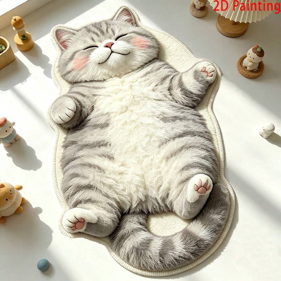 1 pieza Alfombra con forma de gato de dibujos animados sombreado plateado, alfombra de dormitorio estilo femenino, alfombra estilo Ins, alfombra de decoración del hogar personalizada y de moda, decoración de dormitorio, alfombra pequeña, alfombra de moda creativa, alfombra de sala de estar, alfombra pequeña de sala de estar, alfombra de dormitorio, alfombra para exteriores, alfombra lavable, alfombra de entrada, pasillo y escalera, alfombra exquisita como regalo para amigos - Multicolor - Ver 1
