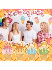 1/4pcs Ice Cream Tote Bags, Suitable For Birthday, Wedding, Pool Party, Picnic, Cute Cone Party Gift Bags For Candy, Snacks, Gifts, Summer Celebration, Wedding & Birthday Decoration - Multicolor - View 3