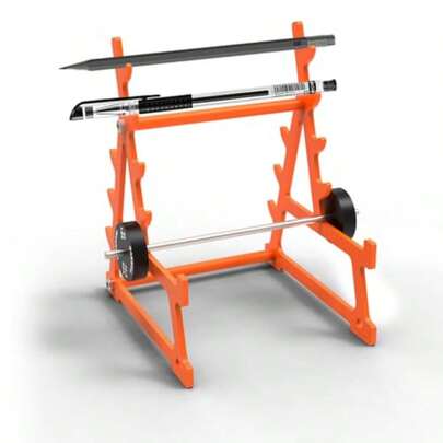 Squat Rack Pen HolderSteel Barbell Rack Pen Holder Accessories With Mini Barbell For All Fitness Enthusiasts And Weightlifting Fans Funny Gym Gifts Orange