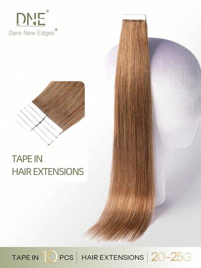 DNE HAIR 10pcs 100% Human Hair Invisible Hair Extensions, Medium Brown High Gloss Light Brown Straight Hair, 14-22 Inches Long, Silky Seamless, Premium Quality, Thick Ends, Suitable For Thin Hair, Perfect For Hair Salons And Daily Use For Women