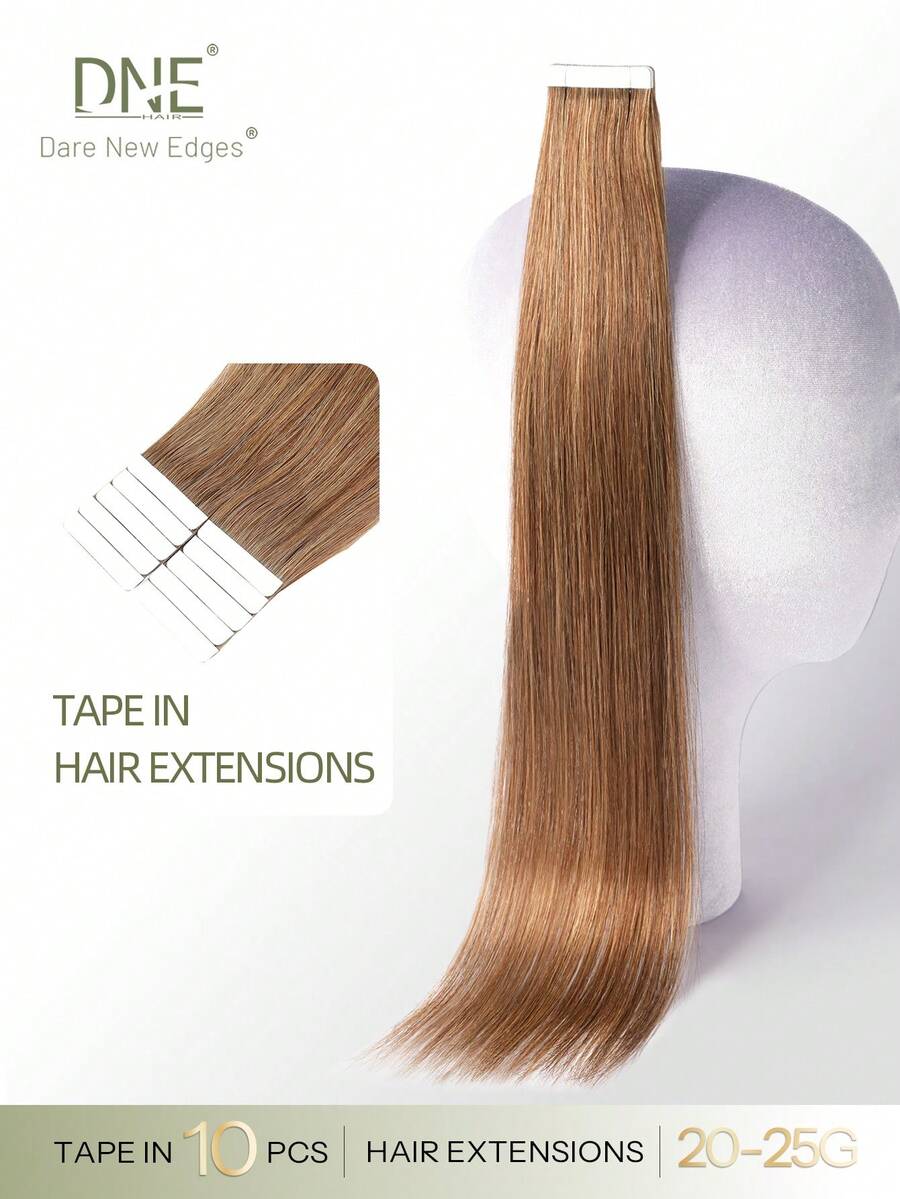 DNE HAIR 10件組 100%人髮隱形接髮片,中棕色高光澤淺棕直髮,14-22英吋長,絲滑無縫,頂級品質,髮尾豐厚,適合細髮,女性美髮沙龍與日常使用 - S4/27 - 查看 1