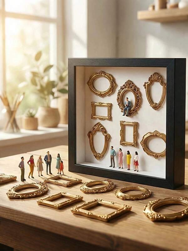 1:30/42/50 My Museum Set, Miniature Figures With Mini Photo Frames, Handmade DIY Museum Scene Decoration Ornament Set, Creative Gift, Anniversary Valentine's Day, Miniature Model