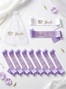 Bachelorette Party Sash Set With Veil, 11pcs & 10pcs Sash Set, Suitable For Wedding Party And Team Use, Can Be Used As Bride Gift Or Wedding Decoration, Also Suitable For Bride Gift Ceremony. Suitable For Bachelorette Party, Wedding, Bride-To-Be Outfit And Accessories - Multicolor - View 7