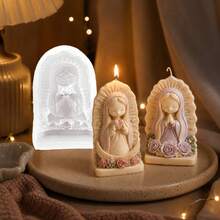 2pcs Aesthetic Praying Angel Silicone Candle Molds, 3D Flower Child Wax Mold DIY Aromatherapy Making, Plaster Statue Mold For Creating Peaceful Home Decor, Unique Casting Tool - 2-piece Moon, Star, Flower, Angel Mold - View 2