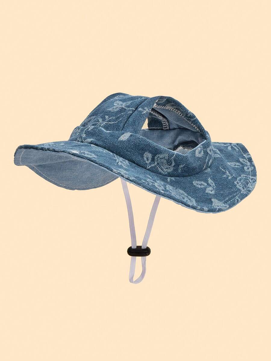 Polyester Sun Hat With Cute Ear Decoration, Anti-Slip, Adjustable, Sun Protection, Suitable For Small Pet Dogs To Wear Outdoors In Spring, Autumn And Winter - Blue - View 1