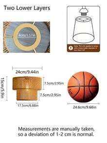 Modern Fashion Polished Rattan Drum Lamp Shade - Handwoven Rattan Pendant Light Shade, Rustic Style Ceiling Light Fixture Accessory, Without Power Supply And Wires/Home Decor Suitable For Home Goods/Bedroom Decor/Party Decor/Christmas/Halloween Decoration Bedroom LED Ceiling Light Lampshade (Lampshade Only) (Please Check Detailed Parameters Carefully When Ordering, Product Has Corresponding Size Conversion, Also Basketball Comparison For Size) - Semicircle - View 16