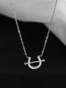 1pc S925 Sterling Silver Travel Vacation Minimalist Luxury Aesthetic Versatile Elegant Personalized Niche Exquisite Horseshoe Pendant Necklace Women's Cool Tone Fashion European And American High-End Geometric U-Shaped Collarbone Chain Delicate Gift - Geometry - View 6