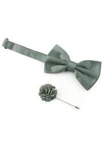 ZONFAZ Set de 2 piezas de corbata de moño y prendedor verde militar para hombre, adecuado para bodas, fiestas y ocasiones de reunión - Verde militar - Ver 3