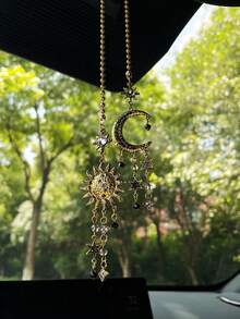 Sun & Moon Tassel Car Hanging Ornament, Car Interior Rearview Mirror Decoration Pendant, Car Rearview Mirror Decorative Charm - A - View 7