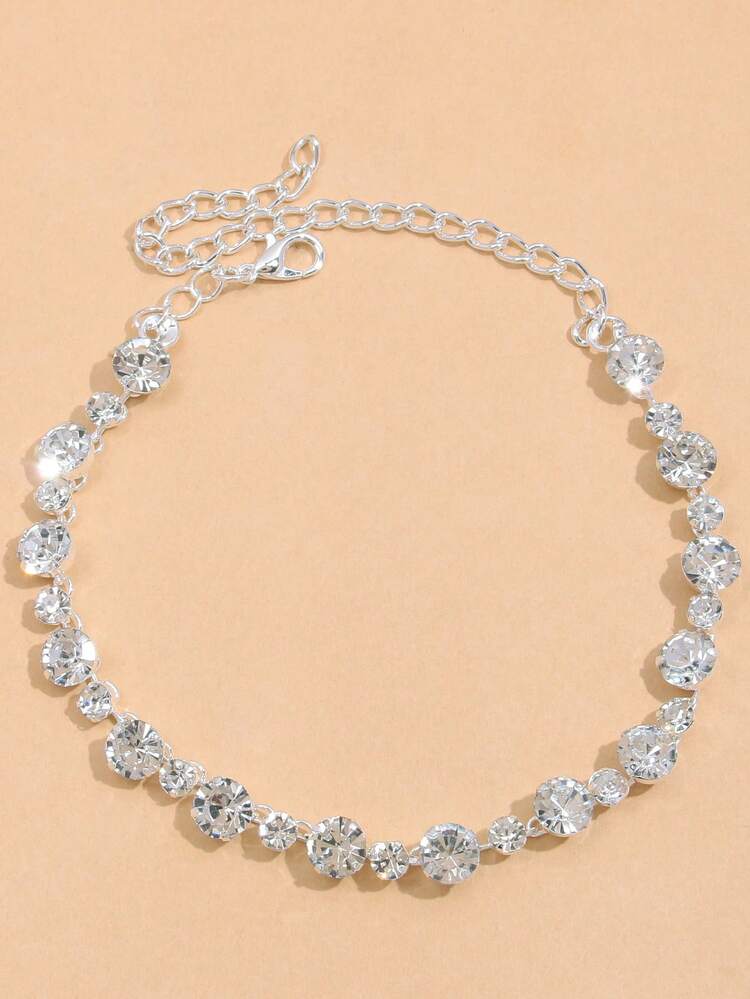 1pc Silver Minimalist Sparkling Rhinestone Ankle Chain, Women's Fashion Versatile Daily Wear Accessory - Silver - View 5