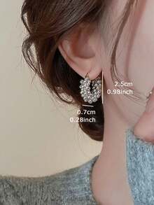 1 Pair Fashionable Personalized CCB Wrapped Small Bead Hoop Earrings Suitable For Women Party And Gathering - Silver - View 3