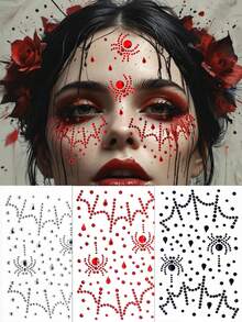 1/3 Peças Adesivo de Diamante Facial em Formato de Aranha de Halloween, Adequado para Maquiagem DIY de Sangue de Morcego e Lágrimas, Adequado para Festa, Carnaval, Decoração de Entretenimento de Feriado, Fantasia de Tema de Terror, Maquiagem de Performance, e Tanto Homens Quanto Mulheres Podem Usar - Multicolorido - Visão 12
