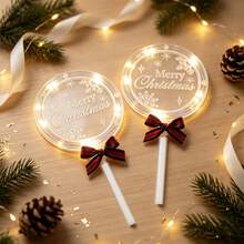 3pcs/1pc Merry Christmas Cake Topper With Light Illumination, Christmas Cake Decoration Party Supplies - Multicolor - View 2