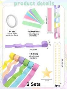 1 Set Macaron Color Birthday Party Decoration Kit - 197ft Crepe Paper Ribbon And 100 Paper Strips (For Making Chains) - 20ft Double-Sided Gold Star Garland Backdrop, Suitable For Birthday, Wedding, Macaron Theme Party Decoration And DIY Crafts - Macarons - View 12