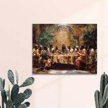 [Elegant Black Last Supper Art]1pc Elegant Black Last Supper Canvas Wall Art - High-Quality Print, Pine Wood Frame, Ready To Hang - Perfect For Living Room, Dining Room Or Classroom Decor - Multicolor - View 7