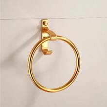 Gold Bathroom Towel Ring Wall-Mounted Space Aluminum Round Towel Rack Bathroom Shower Room Towel Holder With Hooks - Gold - View 5
