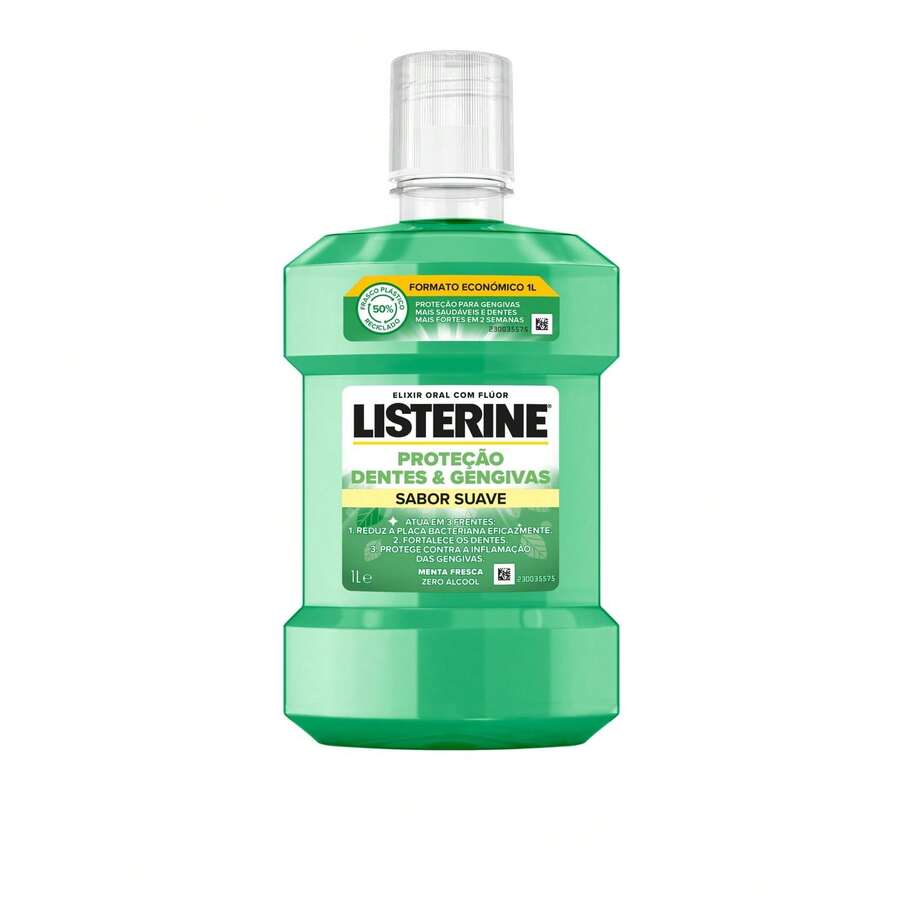 listerine OUTLET: ليسترين حماية الأسنان واللثة طعم ناعم إكسير الفم 1 لتر - بنكهة النعناع، سائل، بدون ، فلوريد الصوديوم، منثول، ثلاثي المفعول، للاستخدام اليومي، مختبر سريريًا - لون نعناع - مشاهدة 1