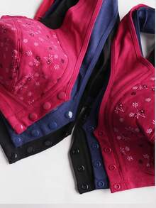 3-Pack Front Closure Soft Camisole Bras For Older Women, Wire-Free Plus Size Comfort Lingerie, All Season Wear,Summer & Fall - 彩色 - 查看 4