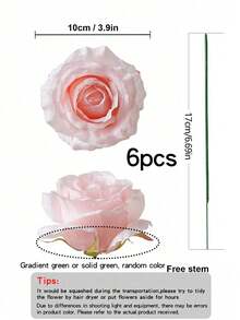 6pcs 3.9 Inch Artificial Silk Roses, Faux Rose Bouquet, Suitable For Bridal Wedding, Wreaths, Centerpieces, Parties, Home And Kitchen Decor - Pink - View 8