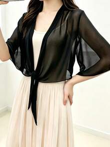 1 buah Cardigan Syal Chiffon Wanita, Musim Semi/Panas, Pendek, Tanpa Lengan, Sangat Tipis, Serbaguna, Bukaan Depan, Perlindungan Matahari Pantai, Perlindungan UV - MultiWarna - View 3