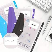 6/12pcs Plastic Envelope Loose-Leaf Binder 11-Hole Expandable Binder Folder, Suitable For 2/3/4-Ring Universal Document Bag, With Snap Button And Label Transparent Loose-Leaf, Suitable For School Home Office (Vertical Opening) - Front Opening - View 2