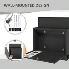 Wall Mounted Letterbox, Lockable Outdoor Mailbox With Viewing Windows And 2 Keys, Steel Post Box For Home Entrance, Black - A - View 4