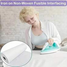 1 Roll 12 Inch*5 Yards Iron-On Fusible Interlining, Used For Sewing, Handicrafts, Patchwork, Non-Woven Iron-On Fusible Fleece, Single-Sided Adhesive Foam Stabilizer, White, Suitable For DIY Handbags, Home Decor - White - View 4