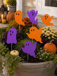 1/6/12 Stücke Halloween Geister Gartenschilder, Orange & Lila dekorative Rasenstecker, geeignet für gruselige Außendekoration, süßes fliegendes Geisterdesign, perfekt für Garten, Veranda, Weg und Partydekoration, ideal für Hausbesitzer, Gastgeber und Veranstaltungsplaner, Halloween Trick or Treat Spukhaus Dekoration - Verschiedenfarbig - Übersicht 8