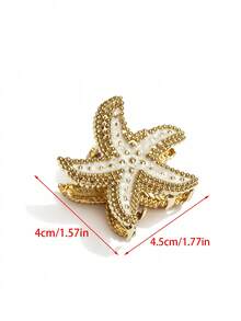 1件 4.5cm/1.77英吋 時尚海灘夏季海星紋理條紋髮夾，優雅度假女性髮飾，海洋元素髮抓夾，海灘配件髮夾 - 彩色 - 查看 7
