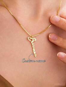Customized Women's Stainless Steel Name Necklace, Gold Box Chain Personalized Font Jewelry Gift For Girlfriend, Family - Box Chain + Single Pendant Ring - View 2