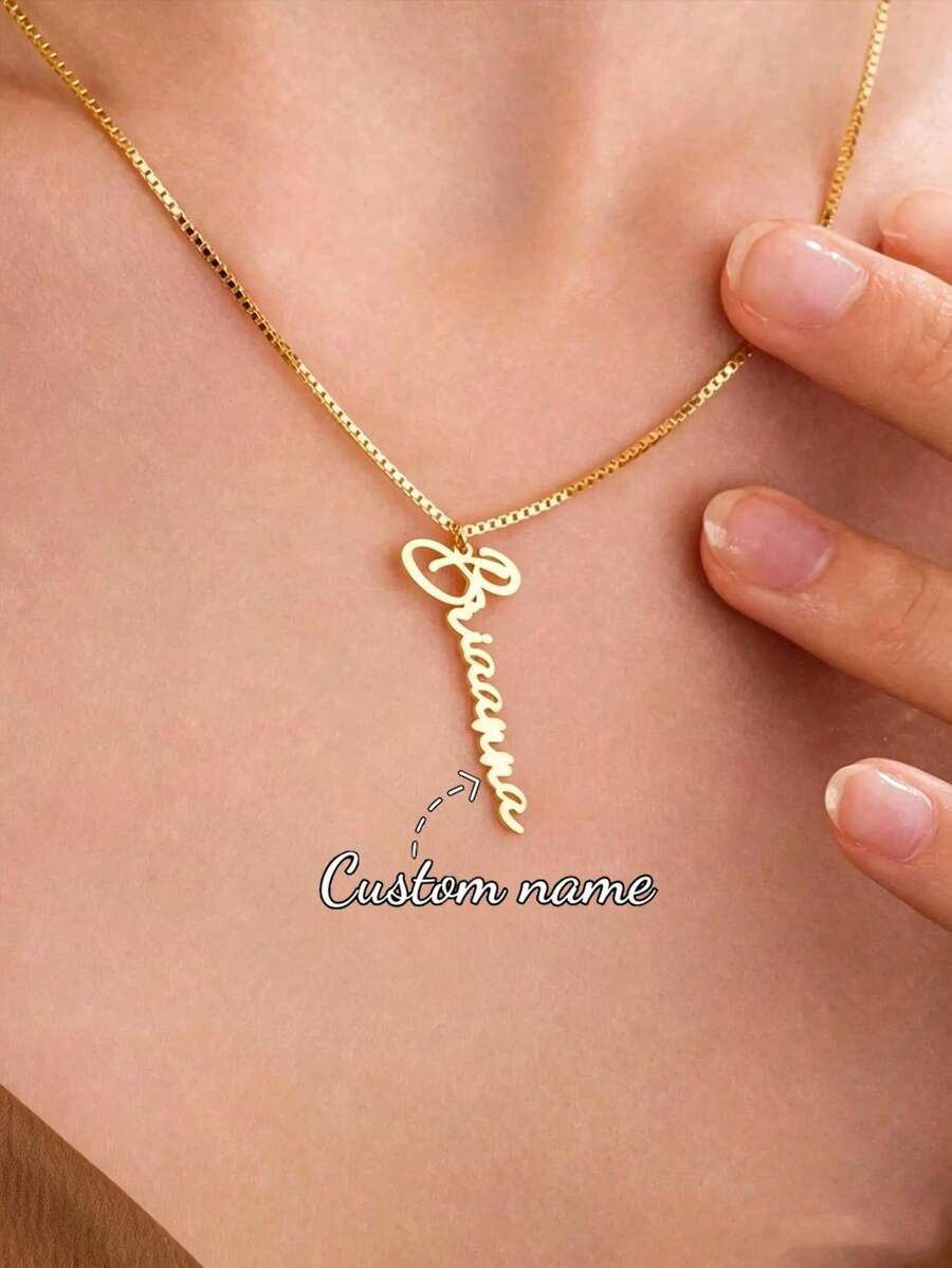 Customized Women's Stainless Steel Name Necklace, Gold Box Chain Personalized Font Jewelry Gift For Girlfriend, Family