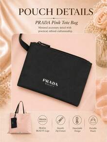 Prada Pink Tote Bag, Large Bag With A Matching Coin Purse, Soft Fabric And Spacious Capacity, Suitable For Daily Commuting - Pink - View 9