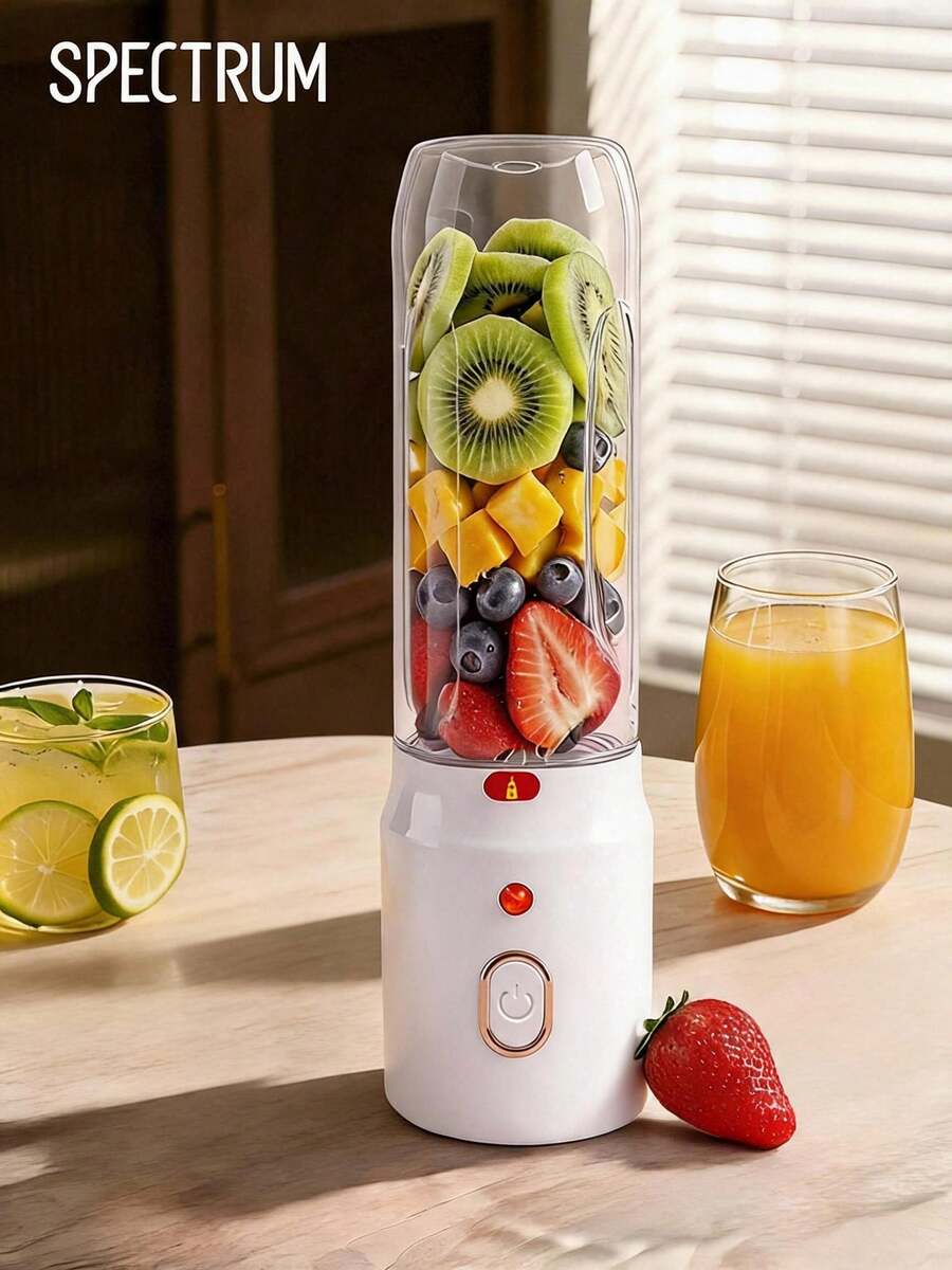 Portable Blender Juicer Cup, 450ml 1500mAh USB Rechargeable Mini Smoothie Blender, Wireless Fruit Juice Mixer For Gym Travel Office Home, Portable Ice Crusher Shakes Maker - White - View 1