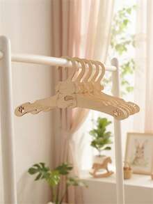 4pcs Cute Cartoon Animal Wooden Baby Hangers, Bear, Rabbit, Puppy Pattern, Non-Slip Nursery Closet Storage Organizer Hooks, Baby Room Decor Hooks - Multicolor - View 9