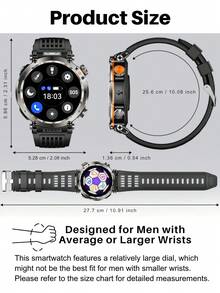 Effeokki 1.7-Inch Large Round Screen Men's Smart Watch, Durable, Supports Wireless Calling, IPS Display, Altitude, Barometer, Compass, LED Flashlight, 600mAh Large Capacity Battery, IP68 Waterproof, 100+ Sports Modes, Compatible With Android Phones - Round Screen/Black Strap - View 3