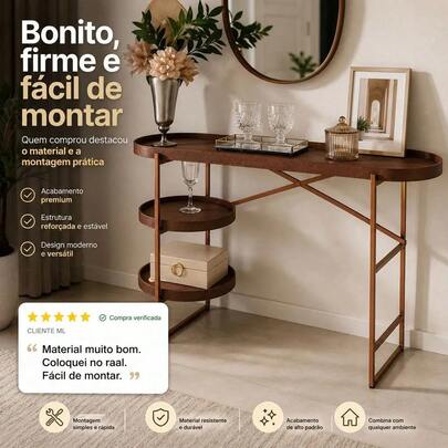 Aparador Hall De Entrada 120cm Luxo Buffet Moderno Couro