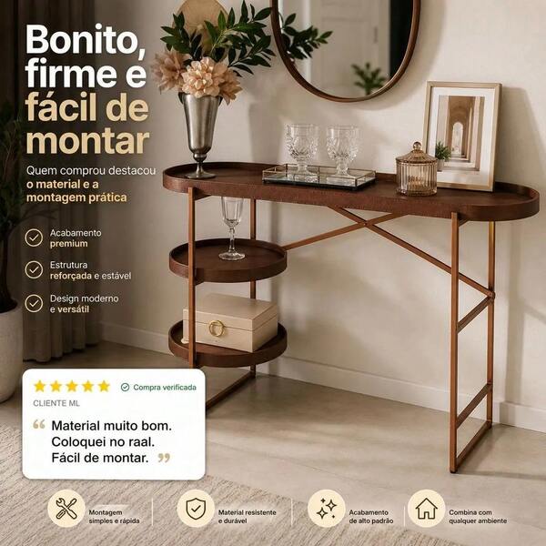 Aparador Hall De Entrada 120cm Luxo Buffet Moderno Couro